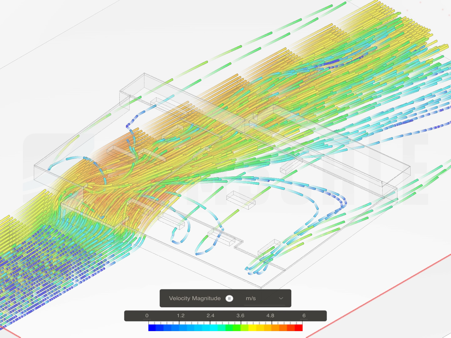 Projektvisual einer CFD-Strömungsanalyse am Gebäude